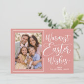 Personalized Family Photo Happy Easter Coral Pink Feestdagenkaart (Staand voorkant)