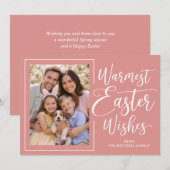Personalized Family Photo Happy Easter Coral Pink Feestdagenkaart (Voorkant / Achterkant)