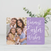 Personalized Family Photo Happy Easter On Purple Feestdagenkaart (Staand voorkant)