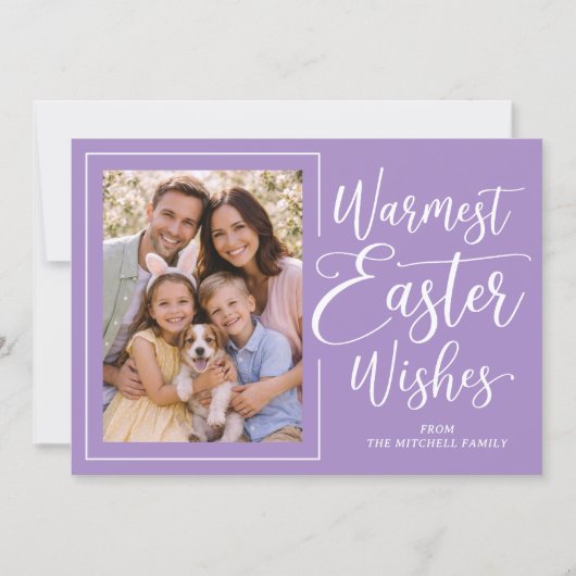 Personalized Family Photo Happy Easter On Purple Feestdagenkaart (Voorkant)