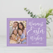 Personalized Family Photo Happy Easter On Purple Feestdagenkaart (Staand voorkant)