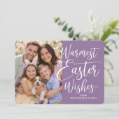 Personalized Family Photo Happy Easter On Violet Feestdagenkaart (Staand voorkant)