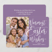 Personalized Family Photo Happy Easter On Violet Feestdagenkaart (Voorkant / Achterkant)