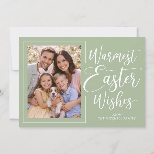 Personalized Family Photo Happy Easter Sage Green Feestdagenkaart (Voorkant)
