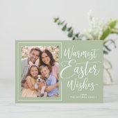 Personalized Family Photo Happy Easter Sage Green Feestdagenkaart (Staand voorkant)
