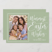 Personalized Family Photo Happy Easter Sage Green Feestdagenkaart (Voorkant / Achterkant)