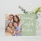 Personalized Family Photo Happy Easter Sage Green Feestdagenkaart (Staand voorkant)