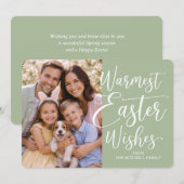 Personalized Family Photo Happy Easter Sage Green Feestdagenkaart (Voorkant / Achterkant)