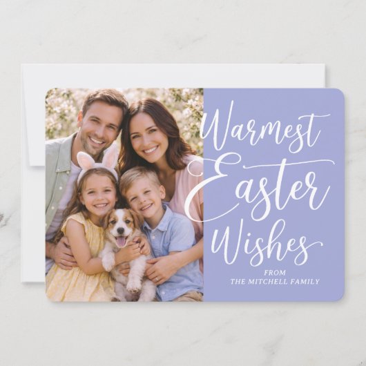 Personalized Family Photo Happy Easter Violet Blue Feestdagenkaart (Voorkant)