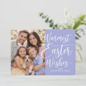 Personalized Family Photo Happy Easter Violet Blue Feestdagenkaart (Staand voorkant)