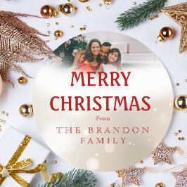 Personalized Family Photo Holiday Holly Christmas Ronde Sticker