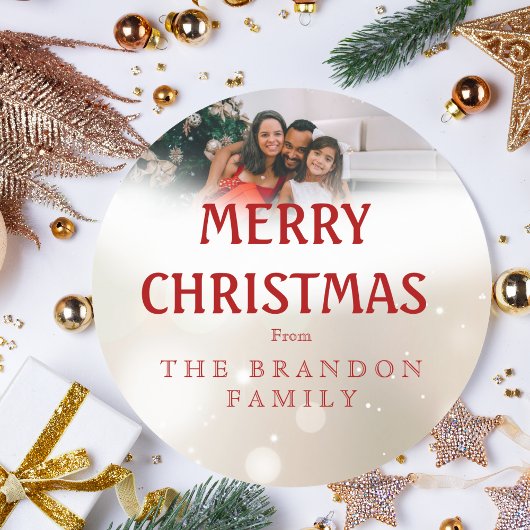 Personalized Family Photo Holiday Holly Christmas Ronde Sticker