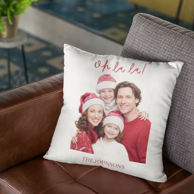 Personalized Family Photo & Name Christmas Pillow Kussen (Creator heeft geüpload)