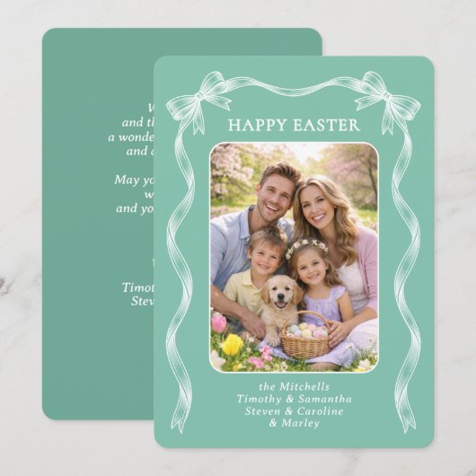 Personalized Family Photo On Mint Green Easter Feestdagenkaart (Voorkant / Achterkant)
