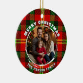 Personalized Family Photo Plaid Pattern Christmas Keramisch Ornament (Rechts)