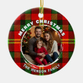 Personalized Family Photo Plaid Pattern Christmas  Keramisch Ornament (Voorkant)