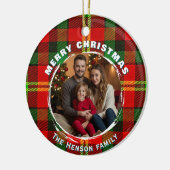 Personalized Family Photo Plaid Pattern Christmas  Keramisch Ornament (Links)