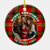 Personalized Family Photo Plaid Pattern Christmas  Keramisch Ornament (Achterkant)