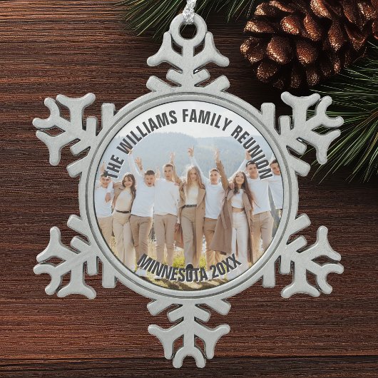 Personalized Family Reunion Photo 2025 Tin Sneeuwvlok Ornament