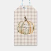 Personalized Family Thanksgiving Neutral Gingham  Cadeaulabel (Voorkant)