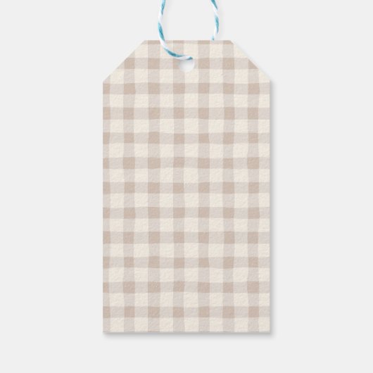 Personalized Family Thanksgiving Neutral Gingham  Cadeaulabel (Achterkant)