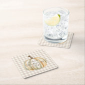 Personalized Family Thanksgiving Neutral Gingham Kartonnen Onderzetters (Insitu)
