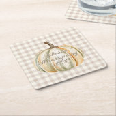 Personalized Family Thanksgiving Neutral Gingham Kartonnen Onderzetters (Schuin)