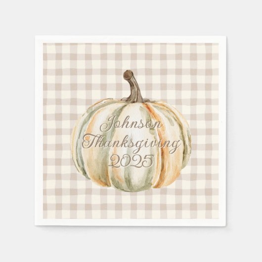 Personalized Family Thanksgiving Neutral Gingham Servet (Voorkant)