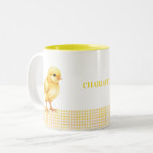 Personalized Farm Animal Mug – Cute Chick Design Tweekleurige Koffiemok (Voorkant links)