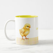 Personalized Farm Animal Mug – Cute Chick Design Tweekleurige Koffiemok (Links)