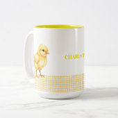 Personalized Farm Animal Mug – Cute Chick Design Tweekleurige Koffiemok (Voorkant links)