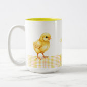 Personalized Farm Animal Mug – Cute Chick Design Tweekleurige Koffiemok (Links)