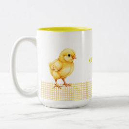 Personalized Farm Animal Mug – Cute Chick Design Tweekleurige Koffiemok