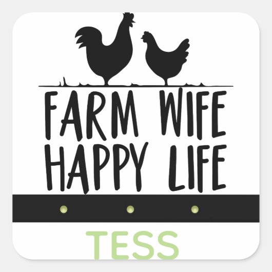 Personalized Farm Wife Happy Life Design Vierkante Sticker (Voorkant)