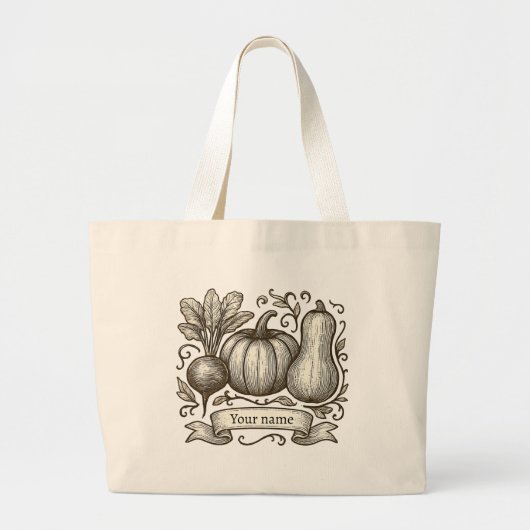 Personalized Farmhouse Autumn Vegetables Drawing Grote Tote Bag (Voorkant)