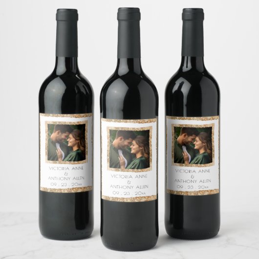Personalized Faux Gold Frame Rustic Elegant Wijn Etiket (Flessen)