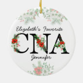 Personalized Favorite CNA Red Floral Christmas Keramisch Ornament (Achterkant)