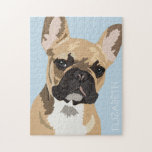 Personalized Fawn French Bulldog Legpuzzel<br><div class="desc">Gepersonaliseerde pop kunst franse bulldog puzzle met een schattige rode bruine frenchie op een pastelblauwe achtergrond die kan worden veranderd in elke kleur,  en jouw naam.</div>