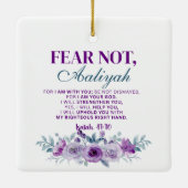 Personalized Fear Not Isaiah 41:10 Purple Floral Keramisch Ornament (Achterkant)