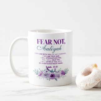 Personalized Fear Not Isaiah 41:10 Purple Floral Koffiemok