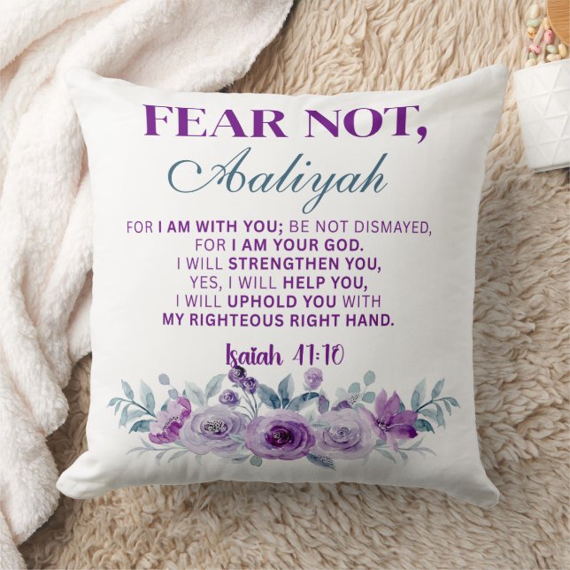 Personalized Fear Not Isaiah 41:10 Purple Floral Kussen (Deken)