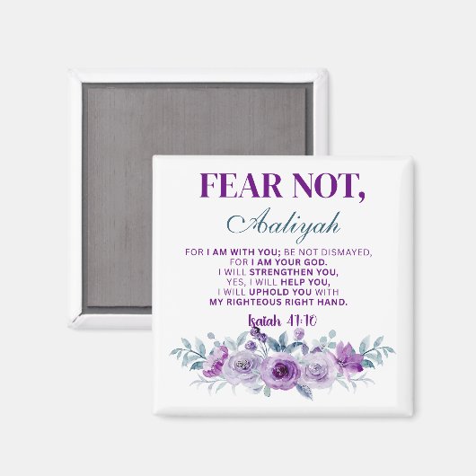 Personalized Fear Not Isaiah 41:10 Purple Floral Magneet (Voorkant / Achterkant)