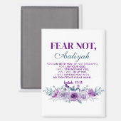 Personalized Fear Not Isaiah 41:10 Purple Floral Magneet (Voorkant / Achterkant)