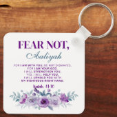 Personalized Fear Not Isaiah 41:10 Purple Floral Sleutelhanger (Achterkant)