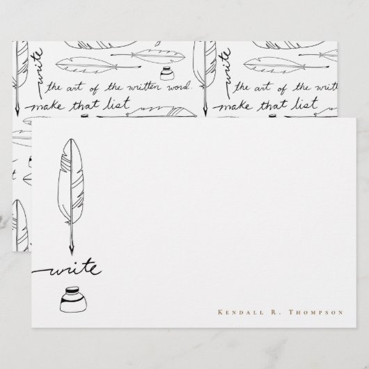 Personalized Feather Quill ink Handwritten Write Briefpapier (Voorkant / Achterkant)