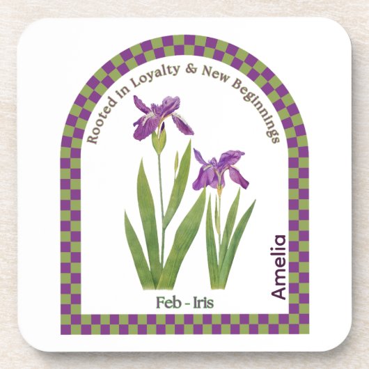 Personalized February Birth Month Flower Coaster Bier Onderzetter (Voorkant)