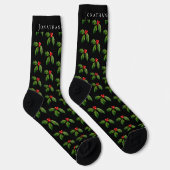 Personalized Festive Holly Berry Black Holiday Sokken (Rechts)