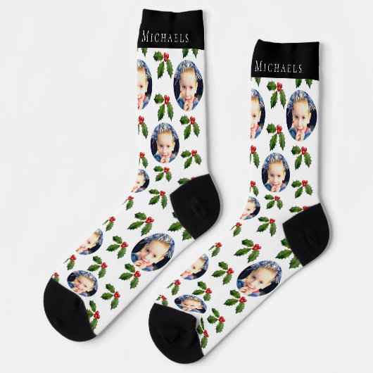 Personalized Festive Holly Berry Holiday Socks Sokken (Links)