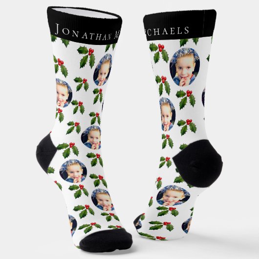 Personalized Festive Holly Berry Holiday Socks Sokken (Gebogen)