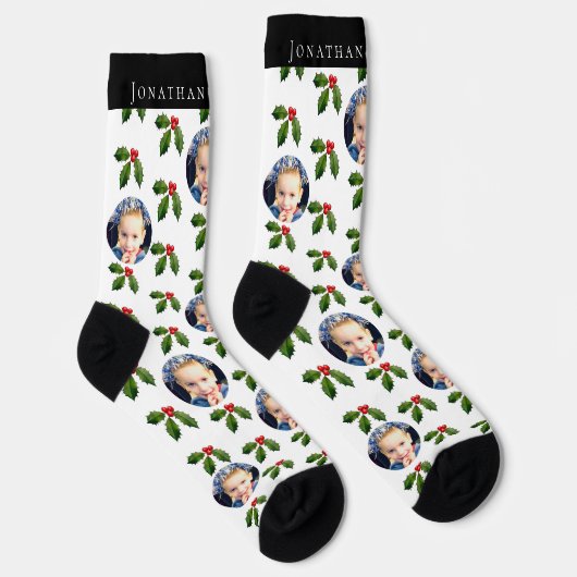 Personalized Festive Holly Berry Holiday Socks Sokken (Rechts)